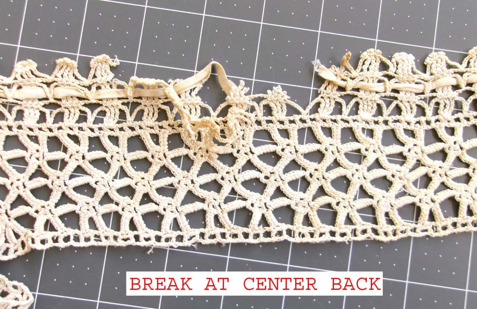 Antique Hand Crochet Lace Yoke Collar for Nightgown Edwardian front opening 6