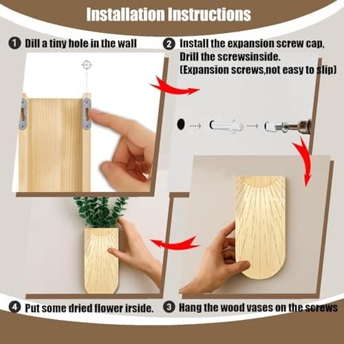 2 Pack Boho Wood Wall Planter with Faux Eucalyptus Plants | Modern Brown-c 4