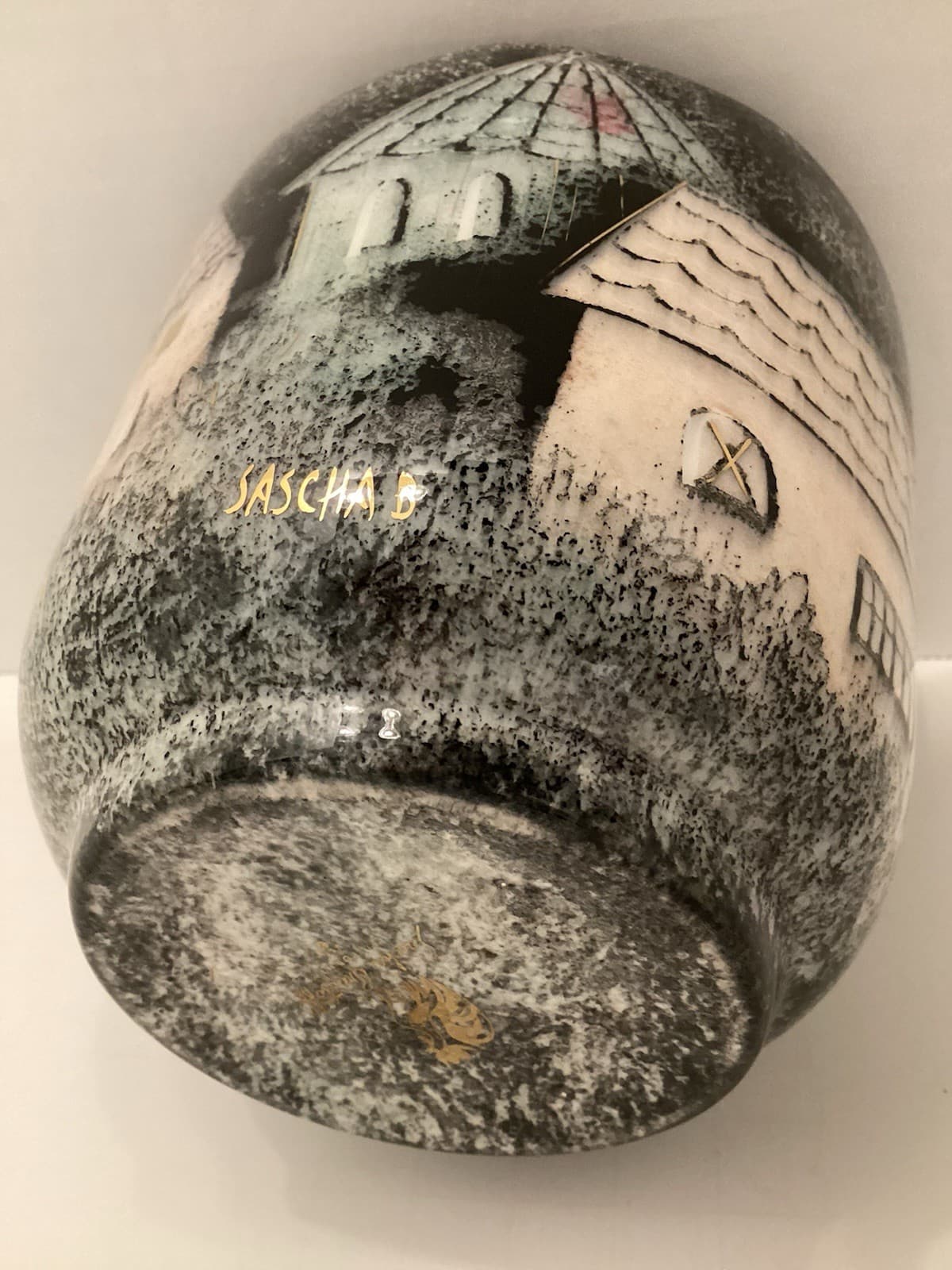 Vintage Sasha Brastoff MCM Painted House Planter With Gold Accents 5