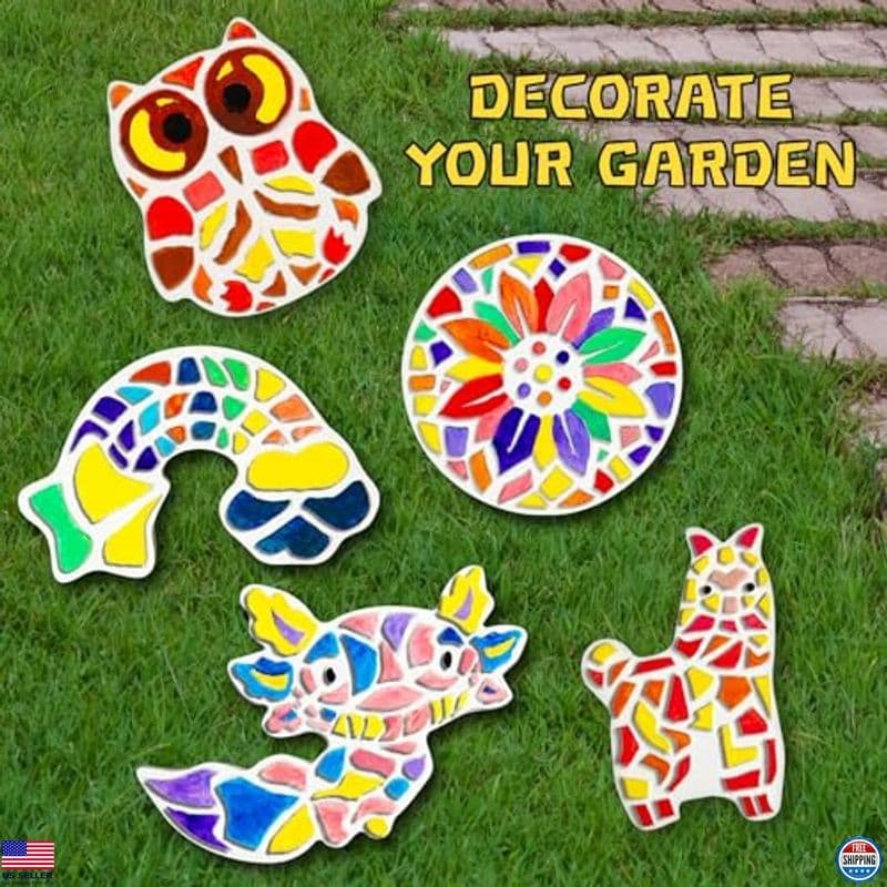 EggSun 8-Piece DIY Garden Stepping Stones Kit - Paint Colorful Ceramic Stones 2
