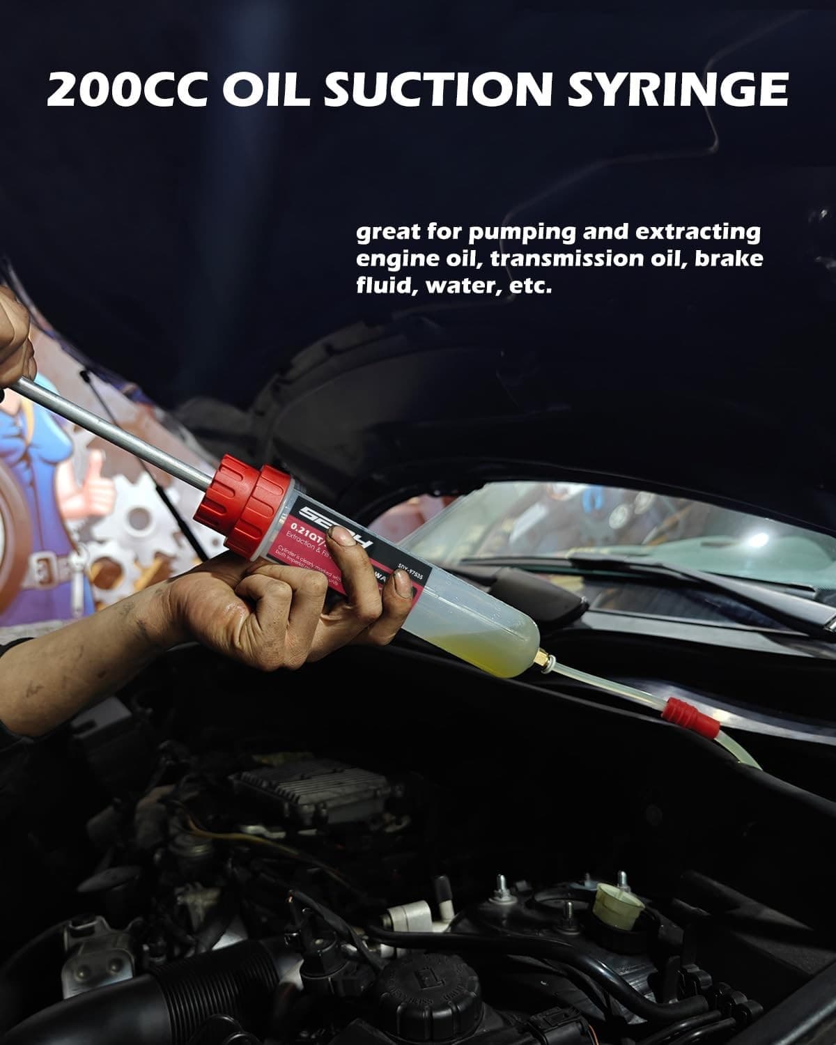 Fluid Extractor 200cc Multi-Purpose Syringe Oil Suction Pump, Manual Extraction  2