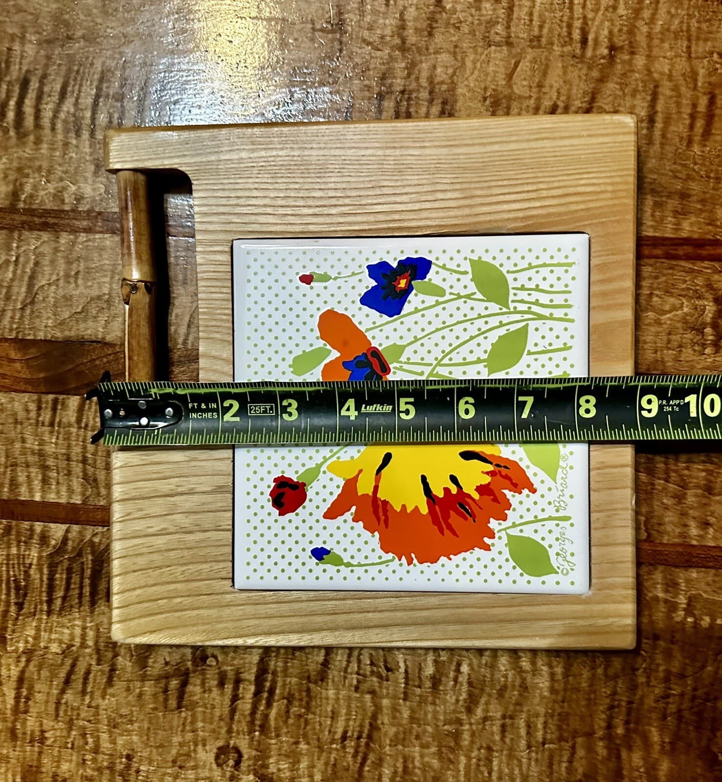 Georges Briard Board Charcuterie Water Colored FLOWER TILE Bamboo Cheese MCM 4