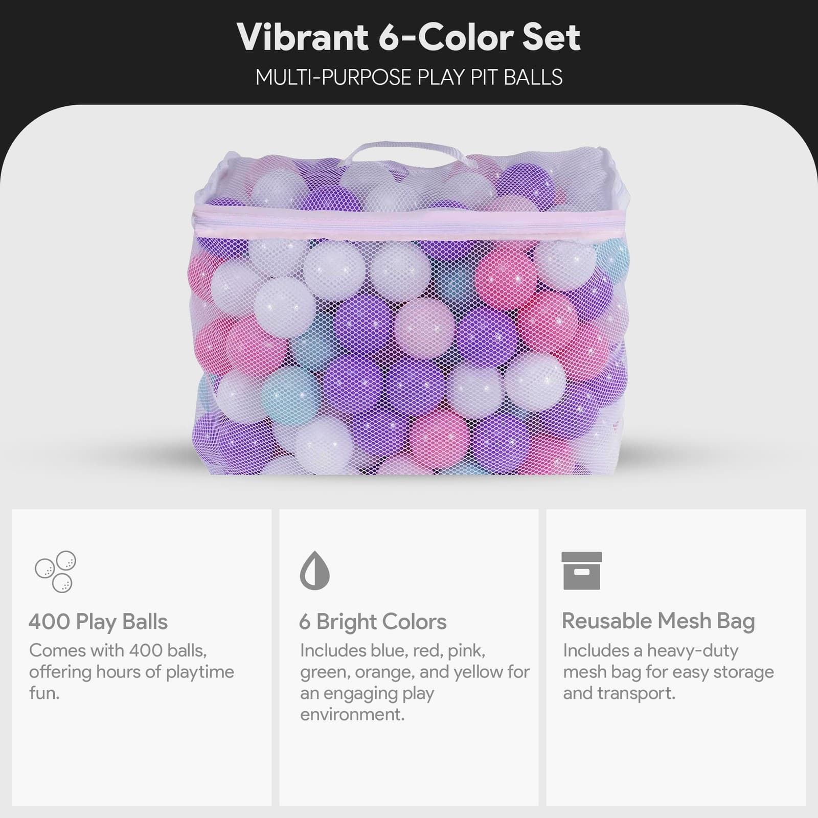 BalanceFrom Fitness 2.3" Crush Proof Play Pit Balls w/Storage Bag, 400 Count 2