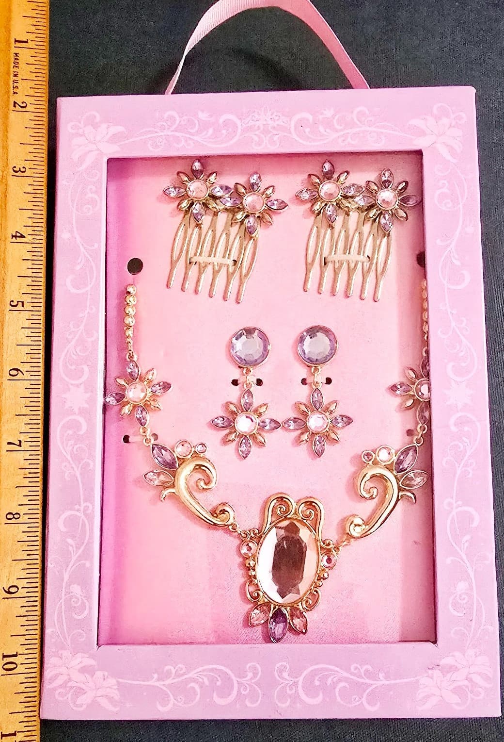 Disney Princess Costume Accessory Set Necklace Earrings Hair Combs Rapunzel 5