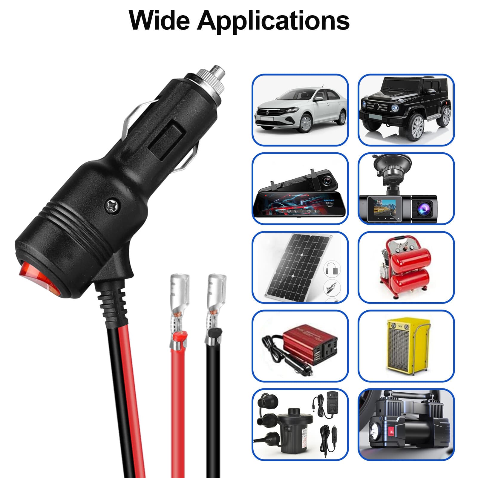 2X 12V-24V 3.28FT Car Cigarette Lighter Socket Plug Connector With On/Off Switch 6