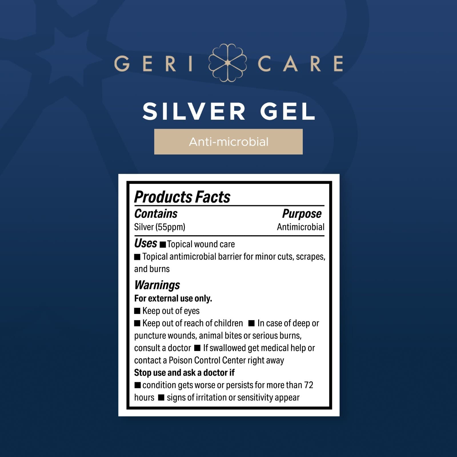GeriCare Antimicrobial Colloidal Silver Gel Wound Care Cream 55PPM 1.5oz 3