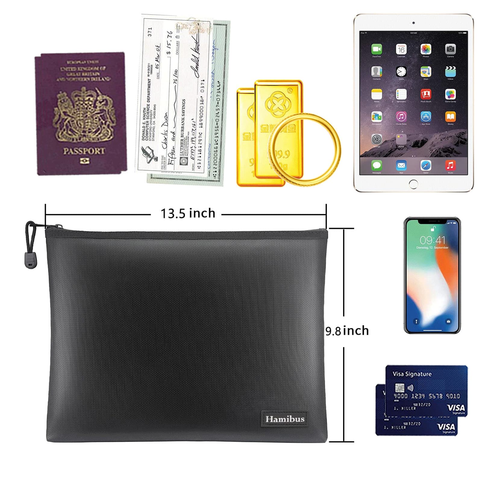 2000 ℉ fireproof money bag, fireproof document bag, waterproof and safe cash- 3