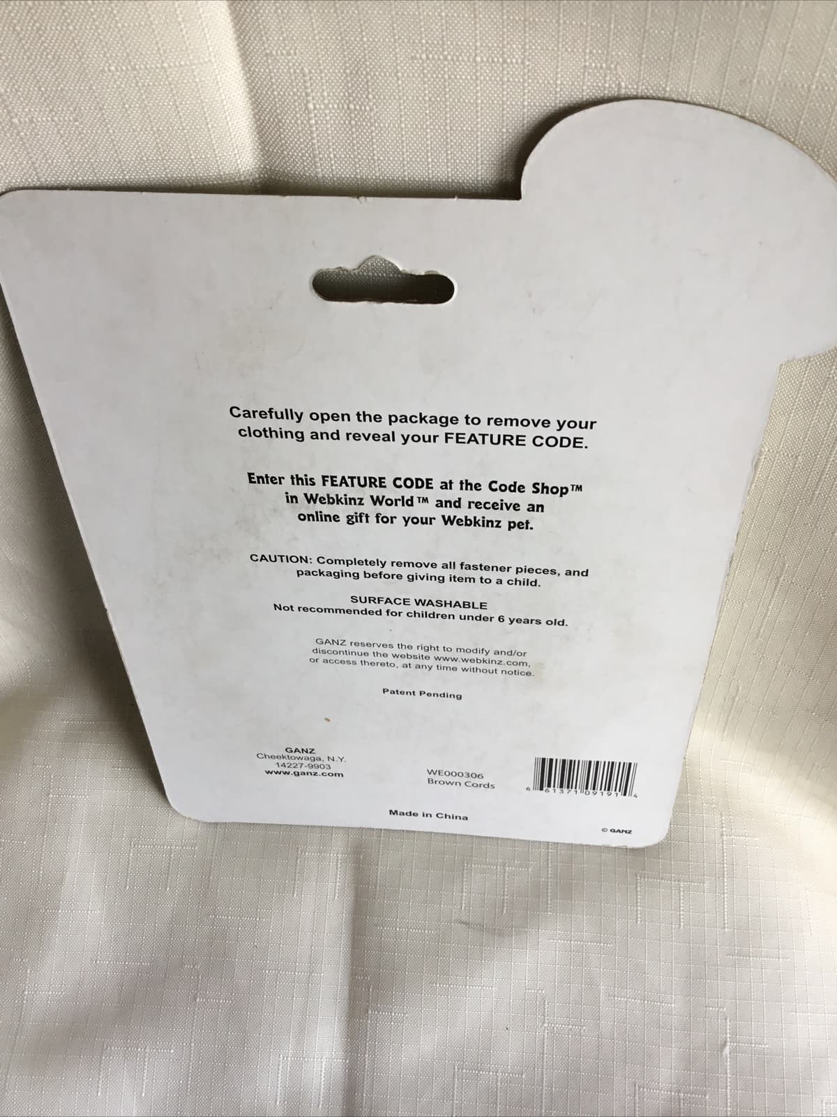 NEW, Webkinz Brown Cords pants in package with code 5