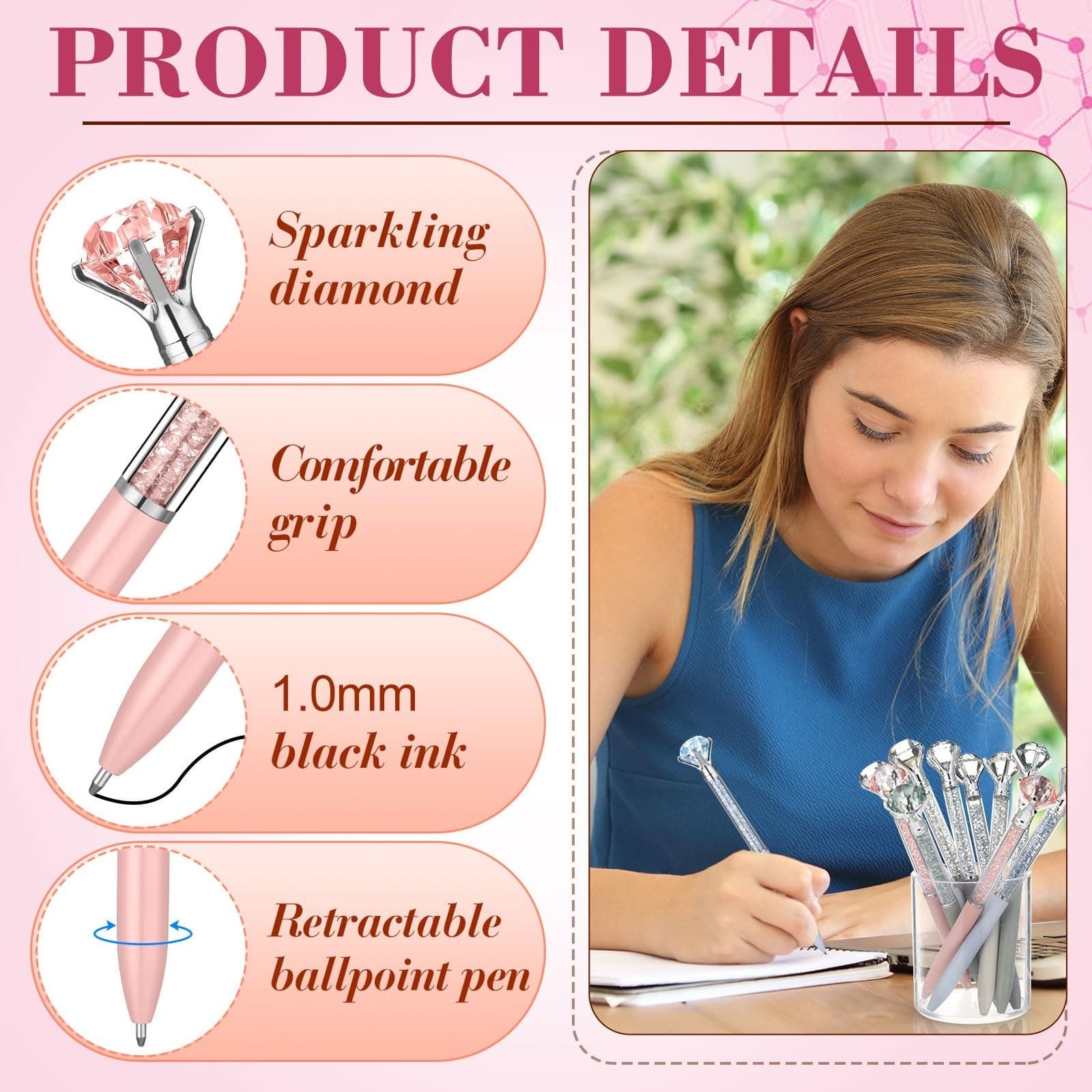 40 Pcs Diamond Ballpoint Pens Big Crystal Colorful Retractable Gem Rhinestone... 3