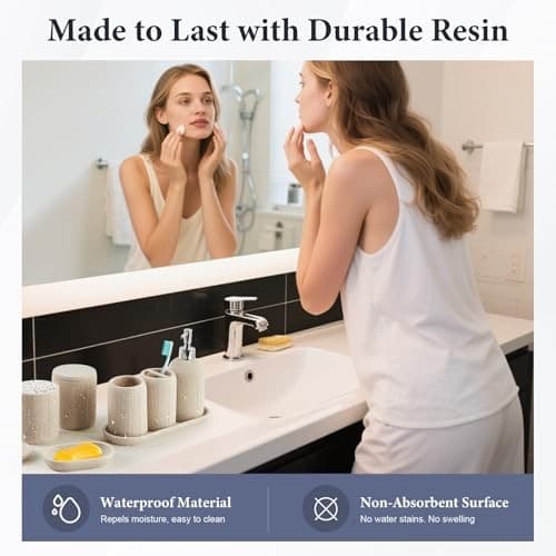Bathroom Accessories Set - 7-Piece Resin Bathroom Set, Complete Set Beige 5