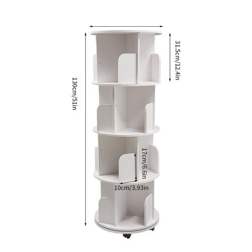 4 Tier White 360° Revolving Bookcase Round Display Book Shelf Rotating Bookshelf 4