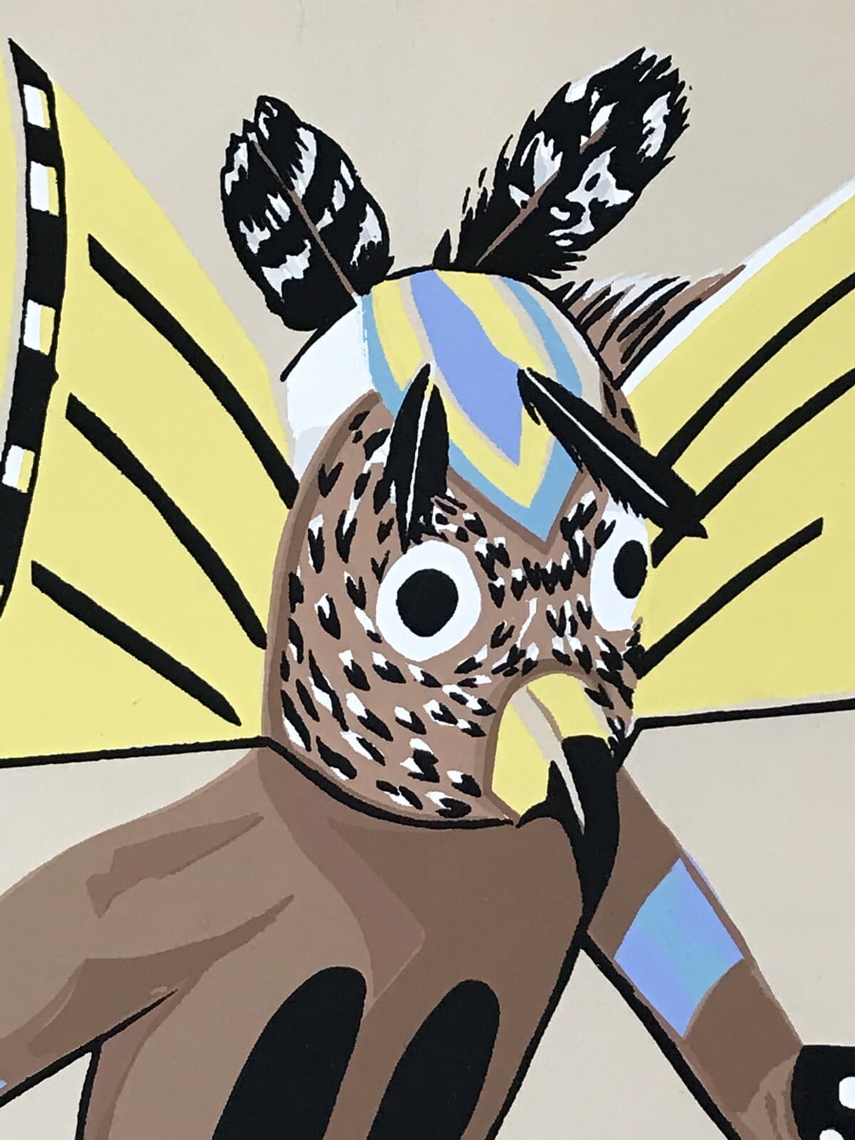 Vintage SILKSCREEN American Indian Hopi Kachina Mongwa Great Horned Owl by CS 5