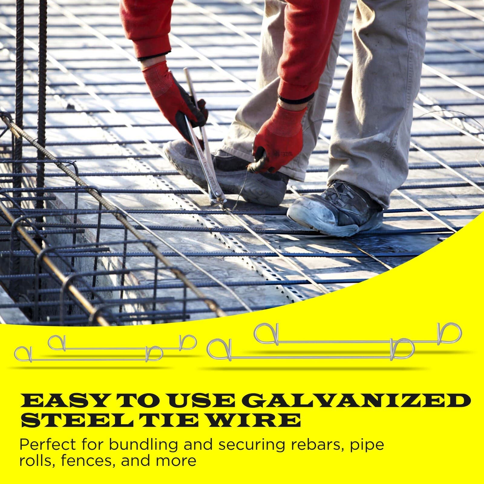 6 Inch x 1,000pc GALVANIZED Double Loop Rebar Wire Ties, 17 Gauge, SIMBASTEEL 4