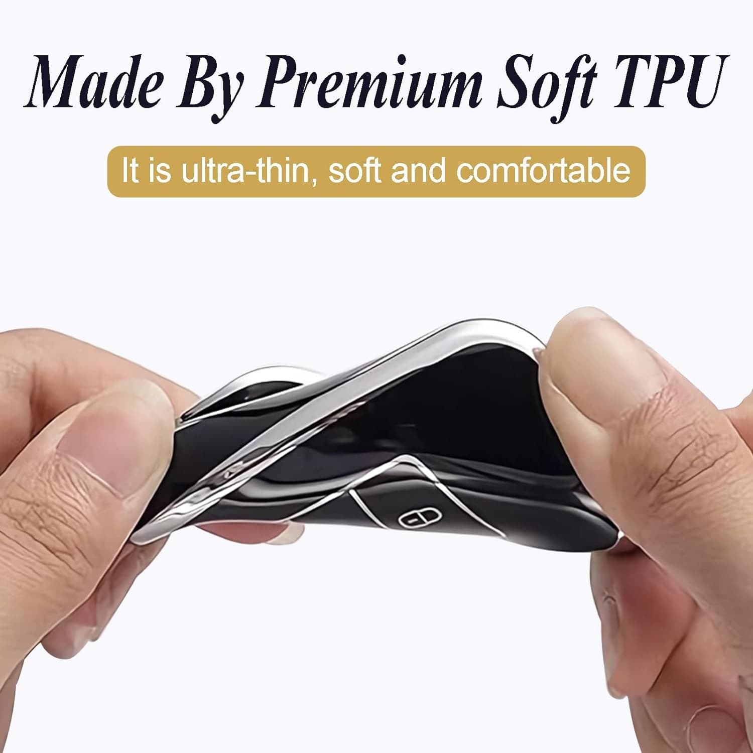 Key Fob Cover with Leather Keychain, Premium TPU Key Case Shell Black-gold 6