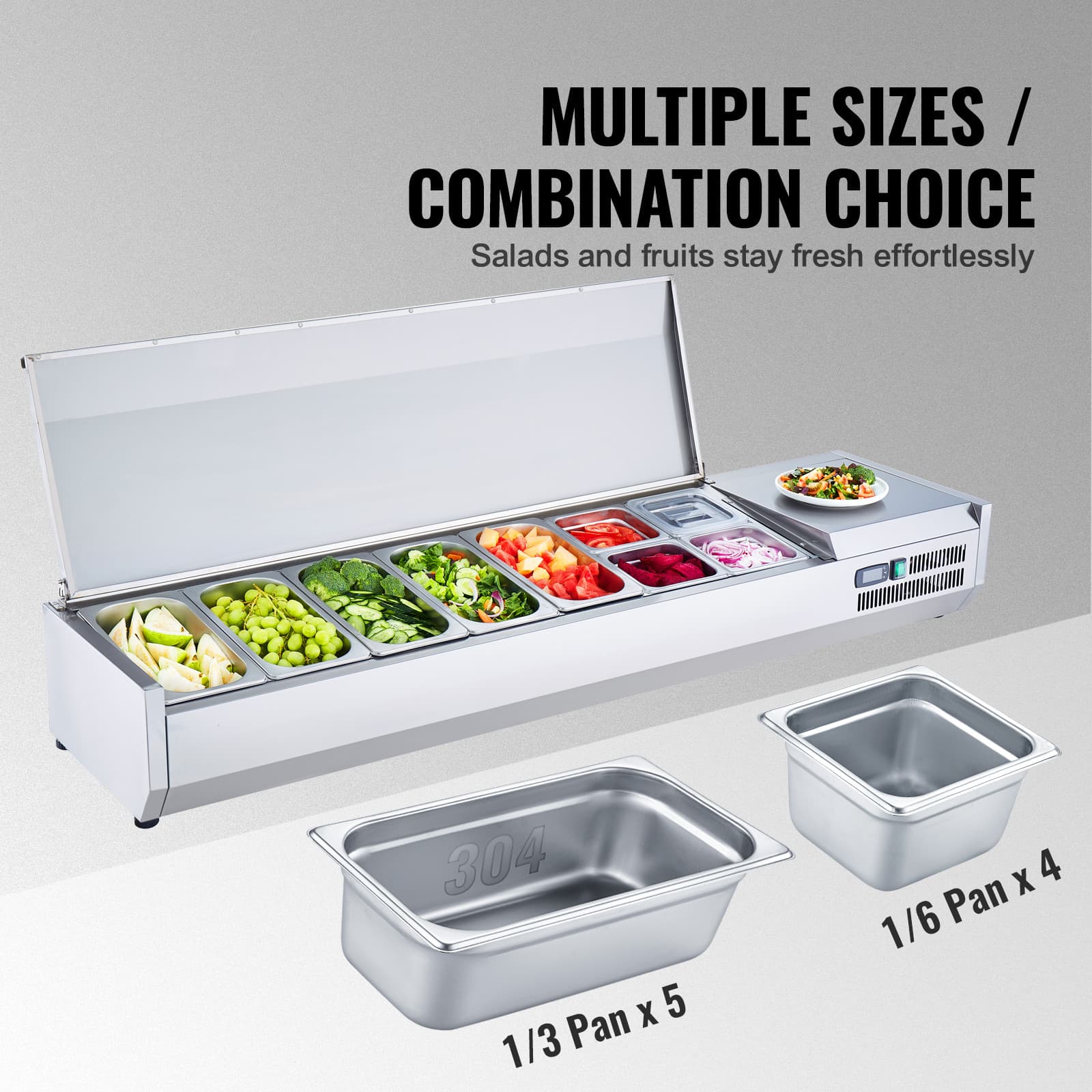 VEVOR Countertop Refrigerated Salad Pizza Prep Station 160 W Stainless Guard ETL 3
