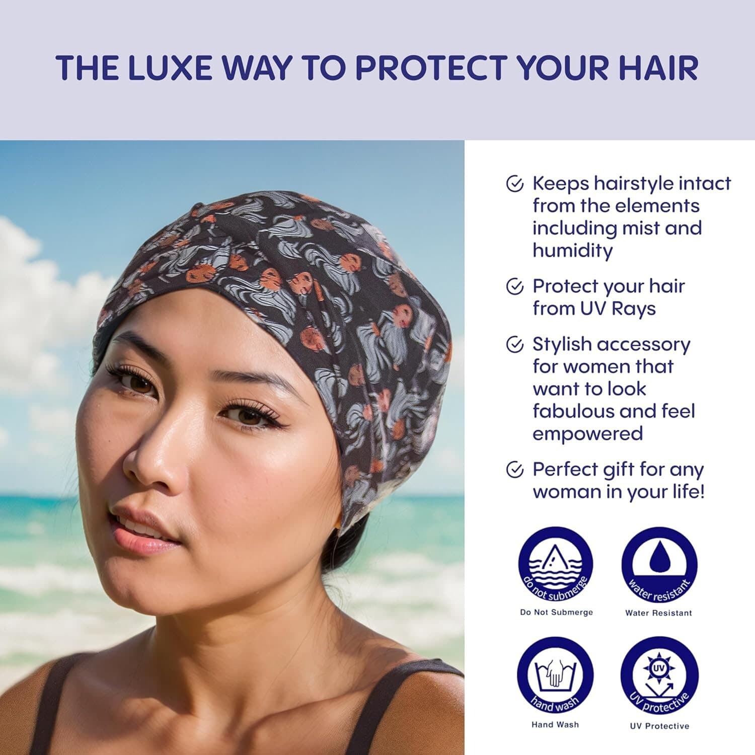 Swim Turban Water Resistant UV Protection for Long Hair Humidity Protection Cap 2