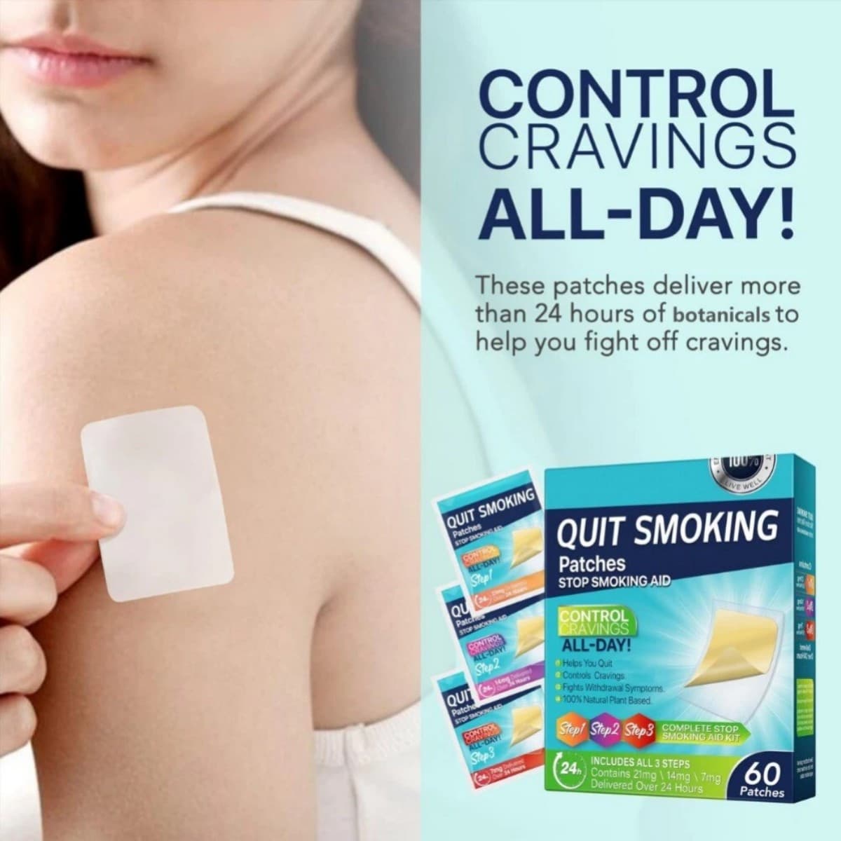 Quit Smoking Patches Step 1 2 3 - 21mg, 14mg, 7mg Nicotine, 60 Count Stop Aid 5