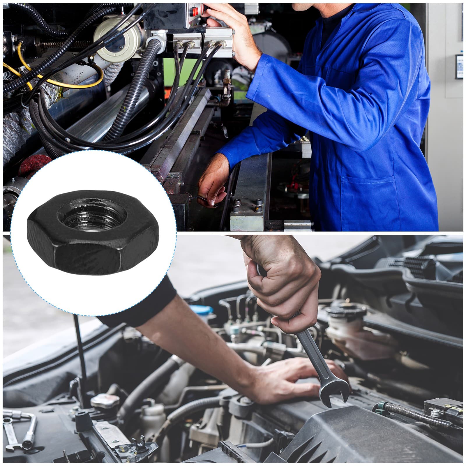 Hex Nuts (1/4"-28) 100Pcs Carbon Steel Fine Thread Black Oxide Nut Black 4