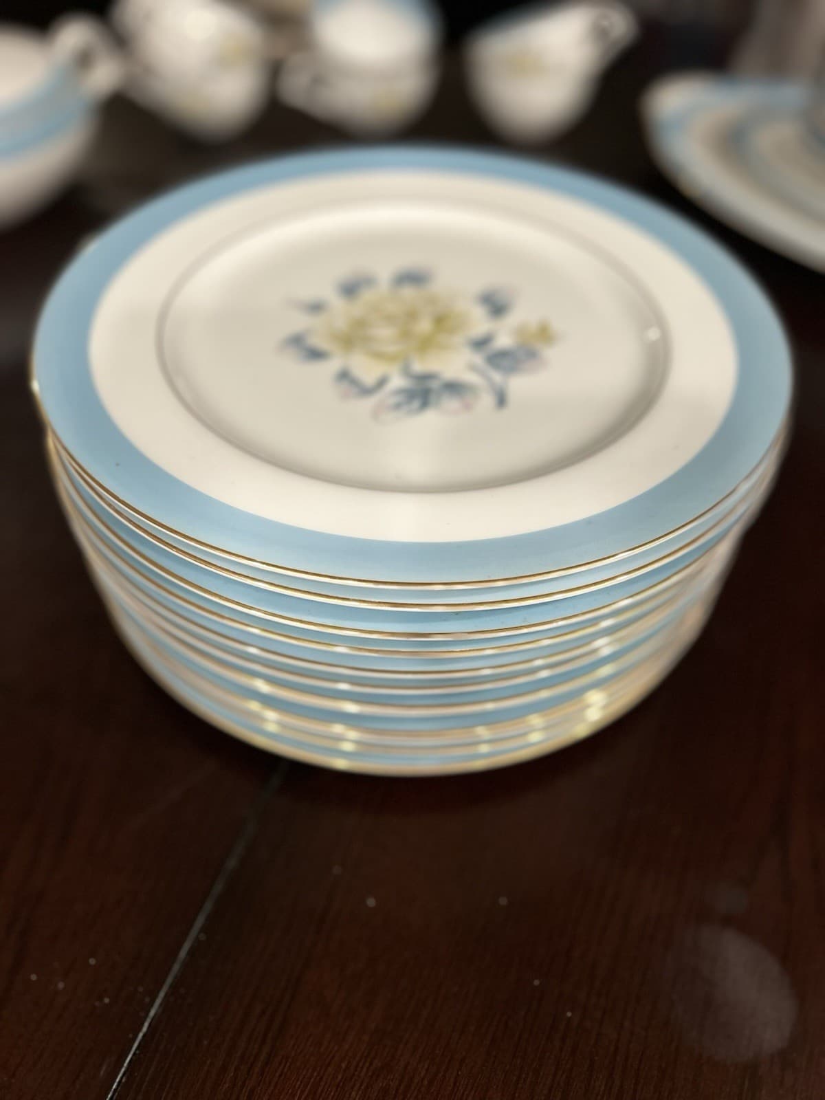 Vintage Narumi China Japan Yellow RoseN258Dinnerware Set-67Pieces BlueTrimGoldEd 6