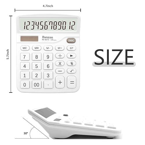 White Calculator, Basic Office Calculator, Desktop Calculator 12 Digit, Large  4