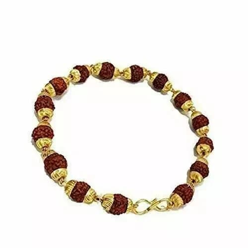 Rudraksha Rudraksh Bracelet With Gold Plated Cap For Stess Free Life Energized