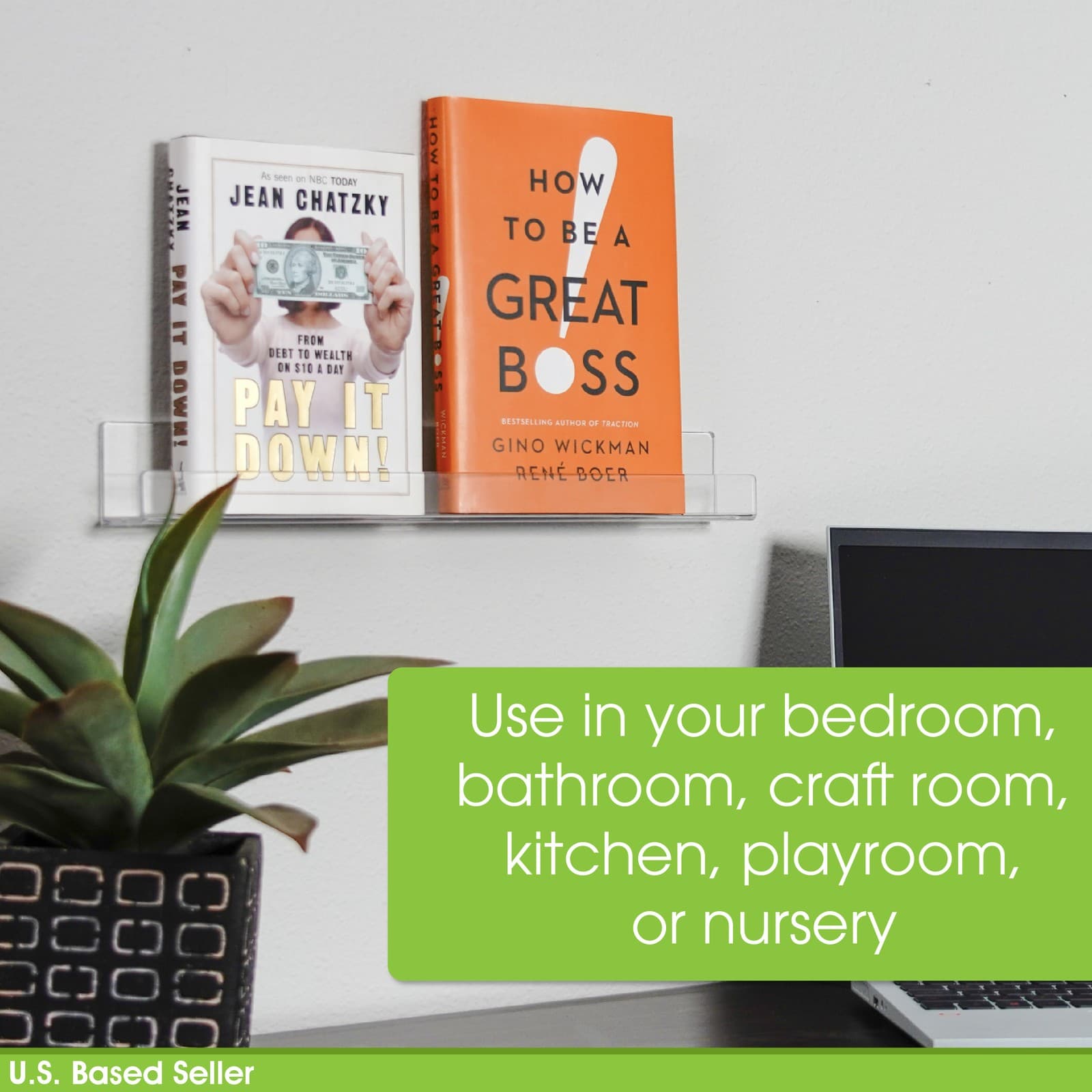 7Penn Floating Book Display Shelves - 6pk 15in Clear Acrylic Shelves for Wall 3