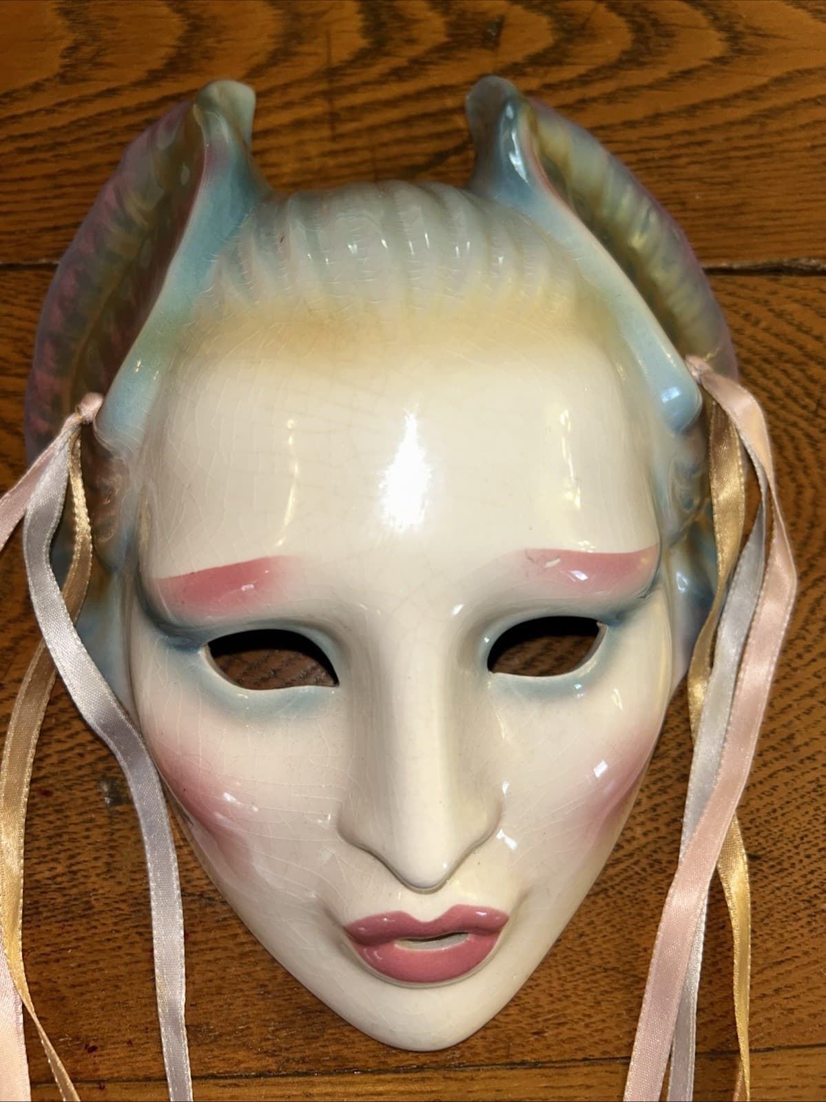 Vtg About Face Clay Art Mask San Francisco 1987 Wall Art Masquerade Mardi Gras 3