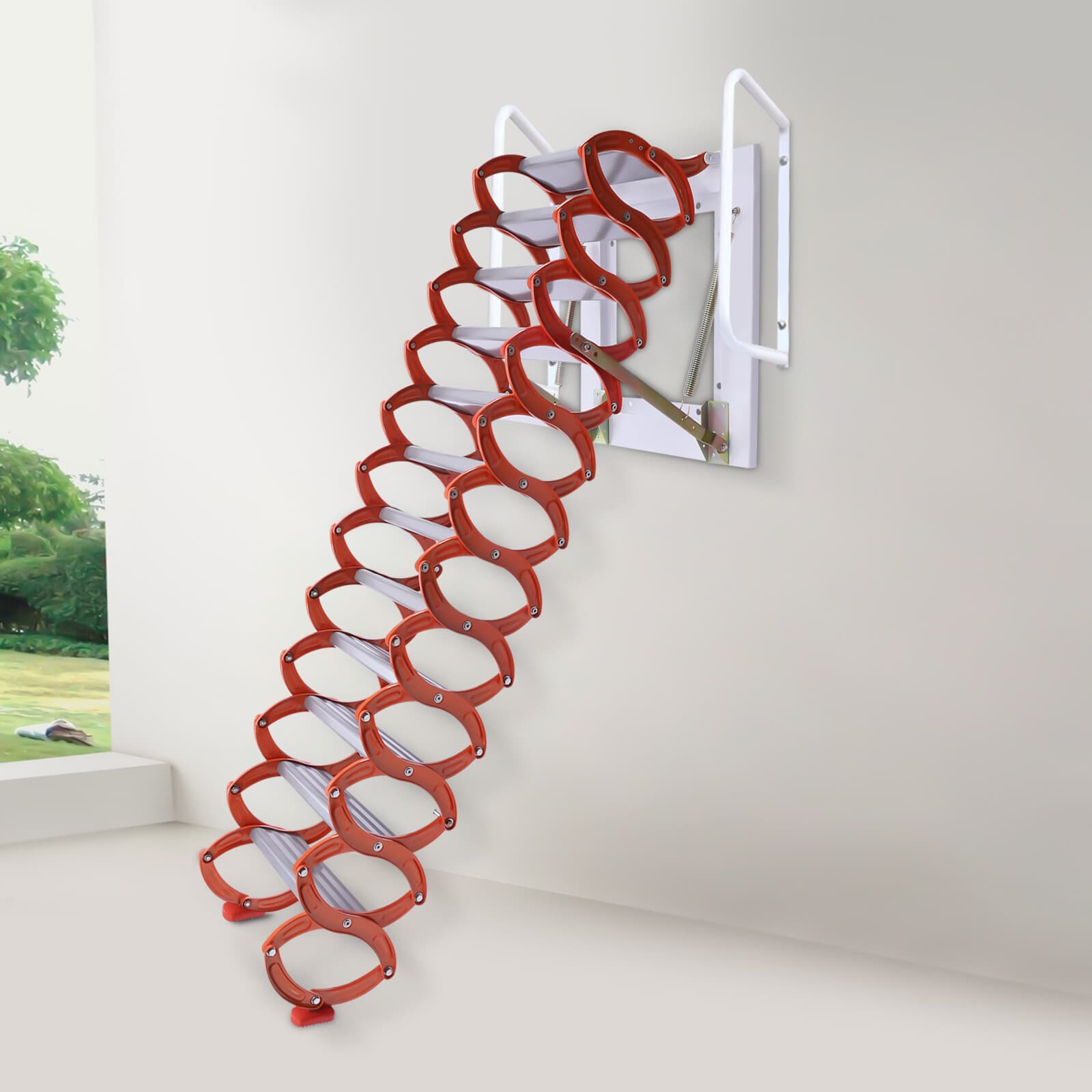 Folding Stairs Attic Ladder Wall-Mounted 12-Steps Retractable Wall Ladder HOT