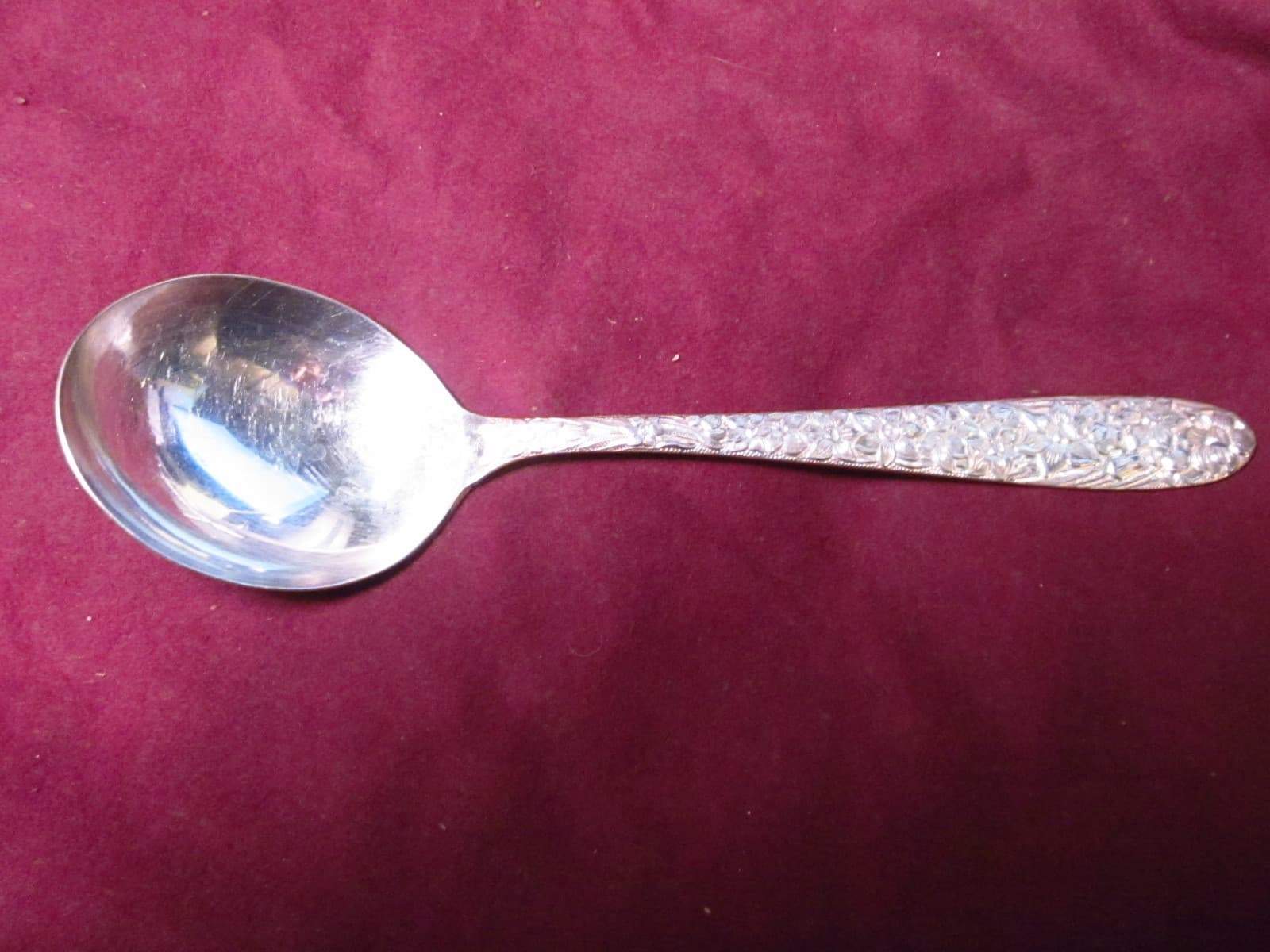  Silverplate National Silver Co. NARCISSUS ROUND BOWL SOUP SPOON 7" W/ Reverse 