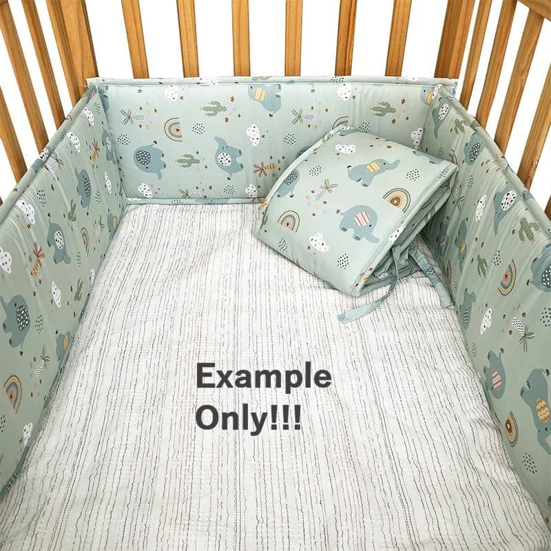 Breathable Baby Crib Rail Covers 4 Pieces Liners Pink Elephants 9" High Sides 2