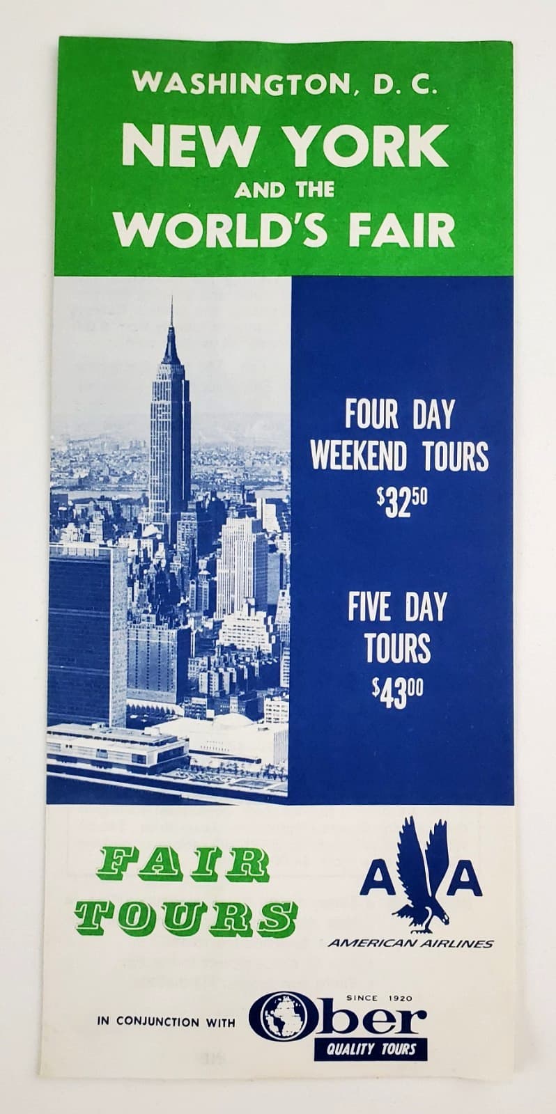1964 New York Worlds Fair Tours Washington DC Air Fare Vintage Travel Brochure
