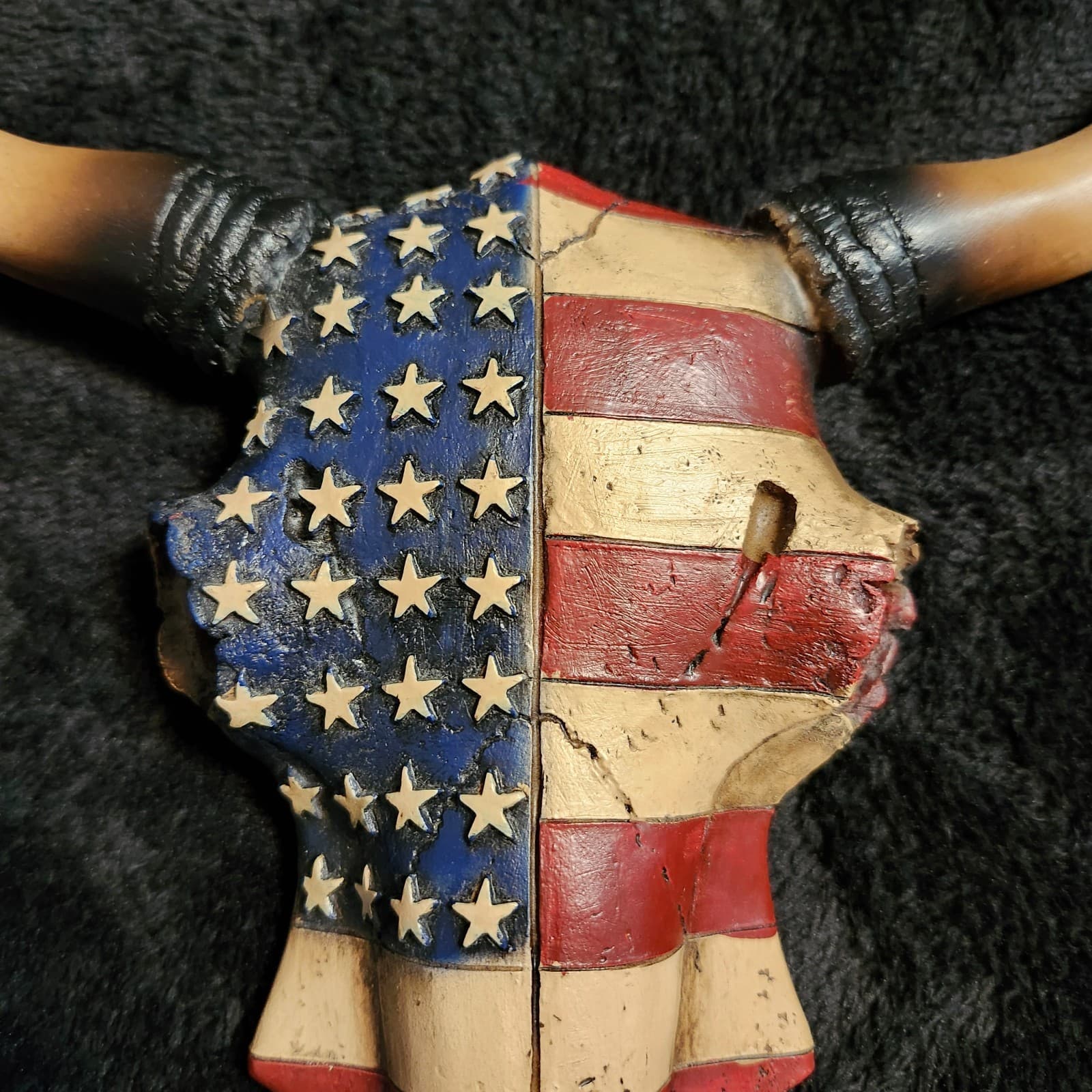 Western Patriotic USA  Flag On Resin Steer Head And Horns 5