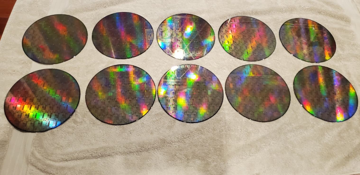 10 PC Lot 200mm 8" Semiconductor Silicon Wafers Same IC Chip Lithographic Litho