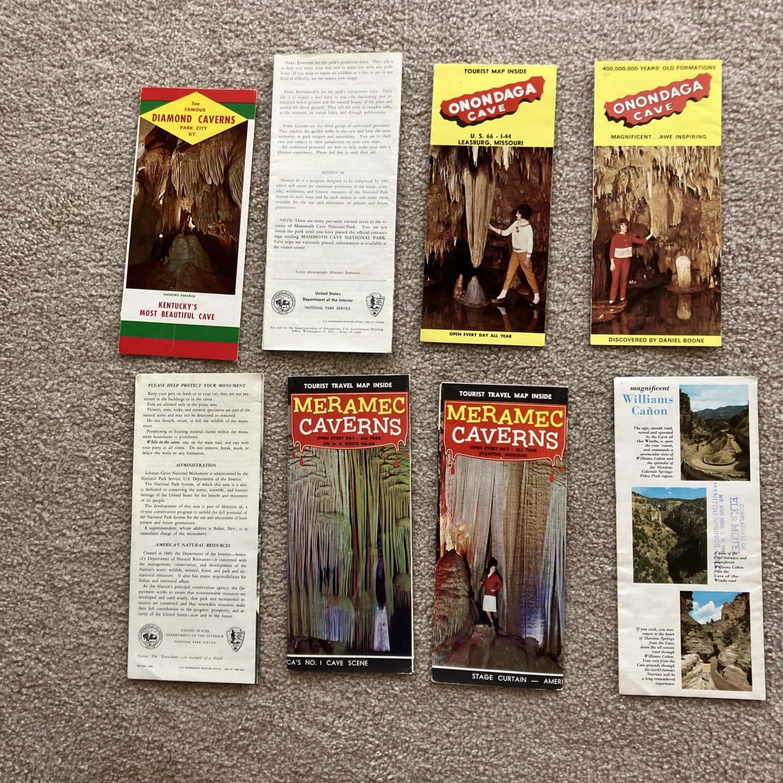 8 Vintage Cave Cavern Travel Brochures 1960’s 2