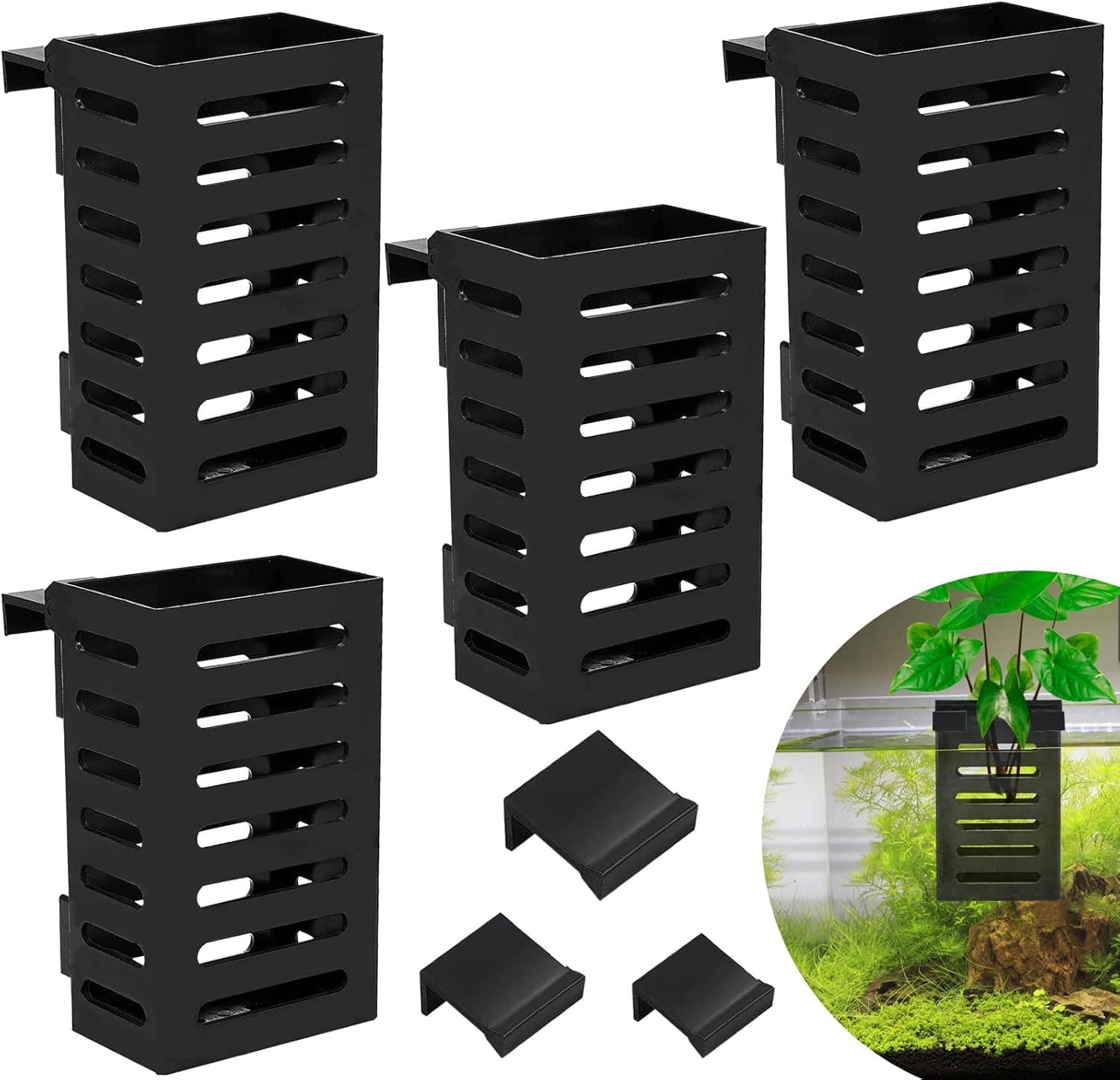 4 Pack Aquarium Plant Holder-Hanging Aquarium Planter Holder, Aquatic Plant Cup,