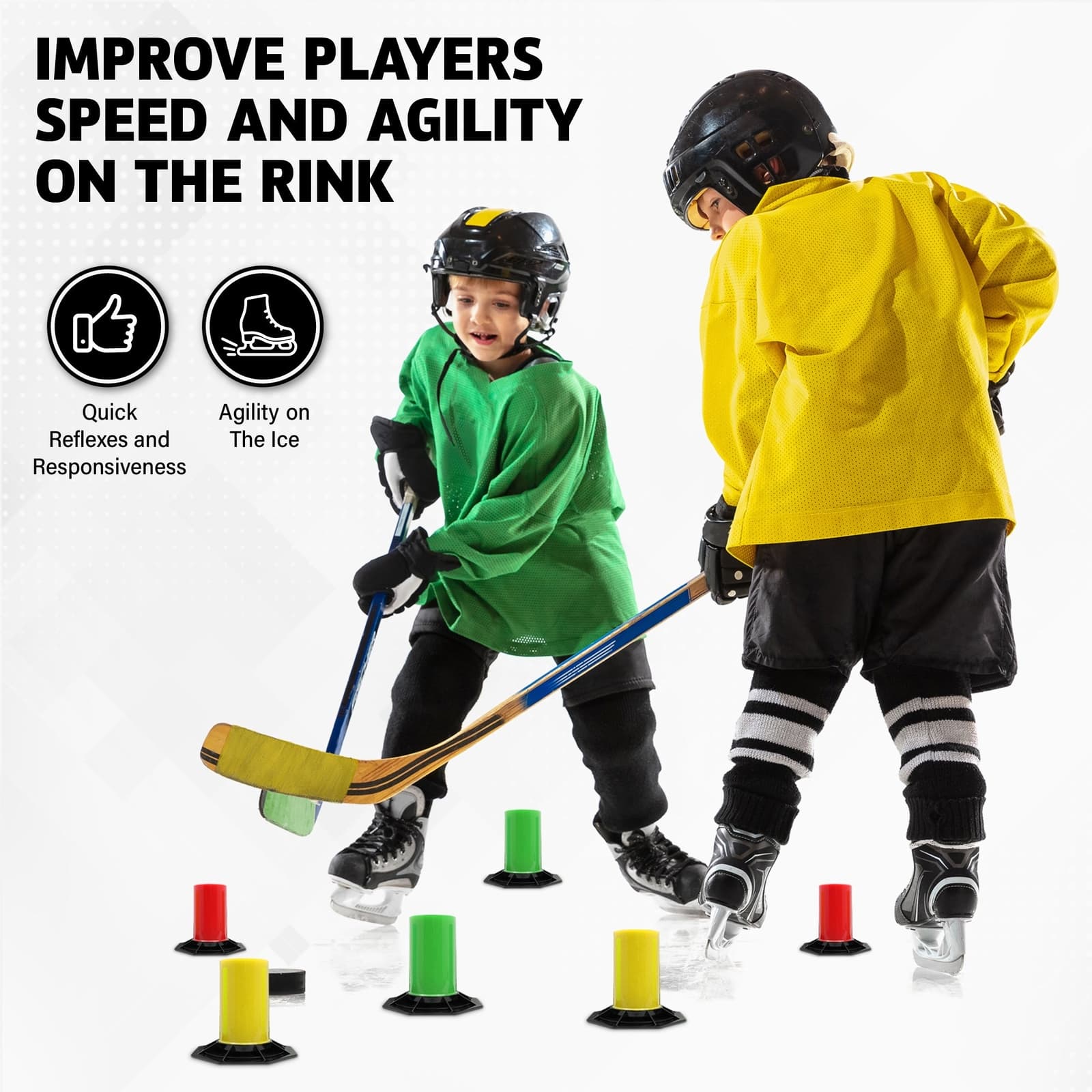 ACE HOCKEY DRILL CONES (6) - LIGHTWEIGHT STICKHANDLING TRAINER 6