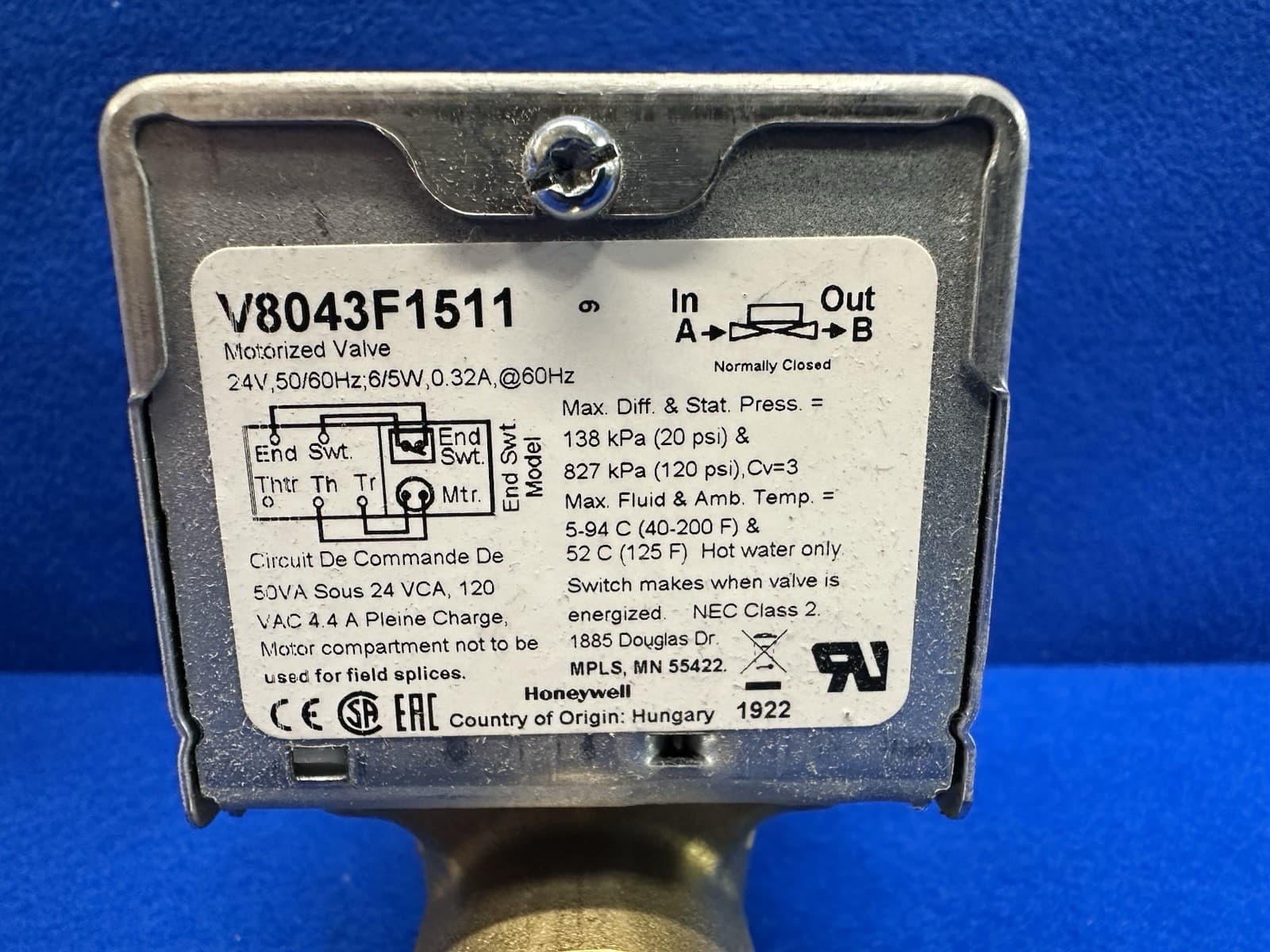 Honeywell V8043F1511/U Motorized Valve pro press 1/2"  Valve 2