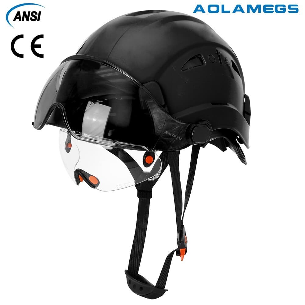Construction Safety Helmet With Visor Built In Goggle ABS Hard Hat Work Cap ANSI