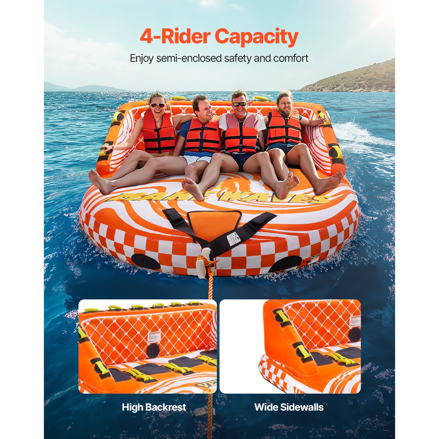 Towable Tube for Boating 1-4 Riders Boating Tubes Towable Water Sport 2