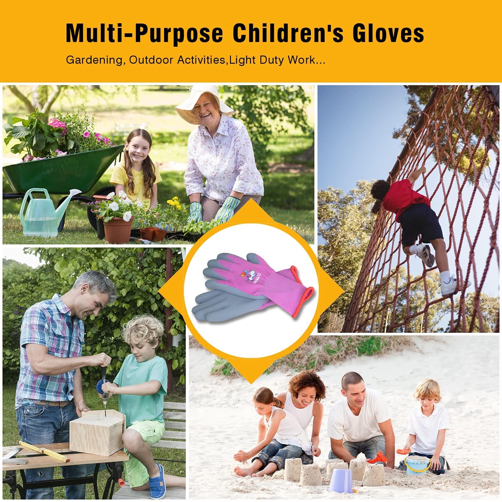 3 Pairs Kids Gardening GlovesYard Work Gloves for Toddlers Youth Girls Boys 2