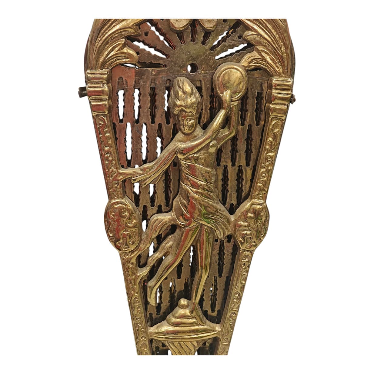 Vintage Brass Art Deco Lady Fireplace Screen Peacock Hearth Fan Patina 48" Wide 2