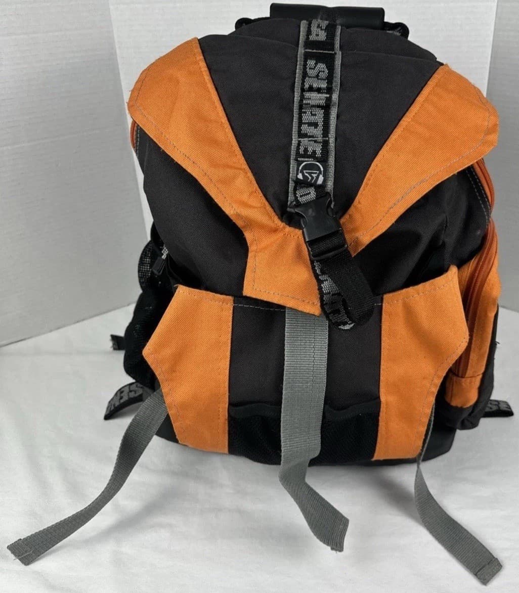 Vintage Senate Skater RollerBlade Travel Gear Backpack Orange Black Skate Holder