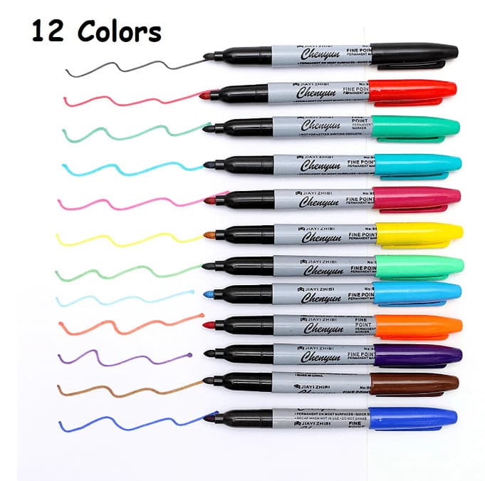 12 Colors Fine Point Permanent Markers, Durable & Long-Lasting for Office - NEW