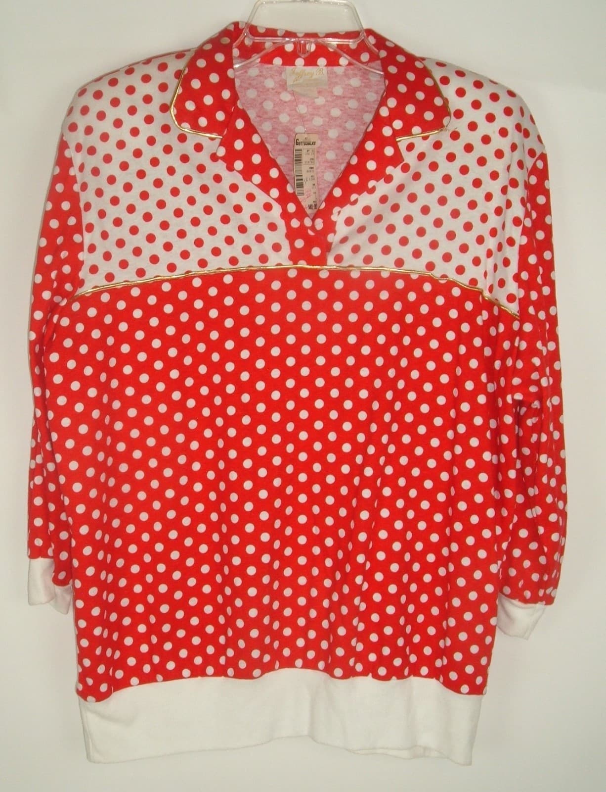 Vtg Top Jefferey B for Jessport Red White polka dot popover mod Blouse Sz L NOS 3