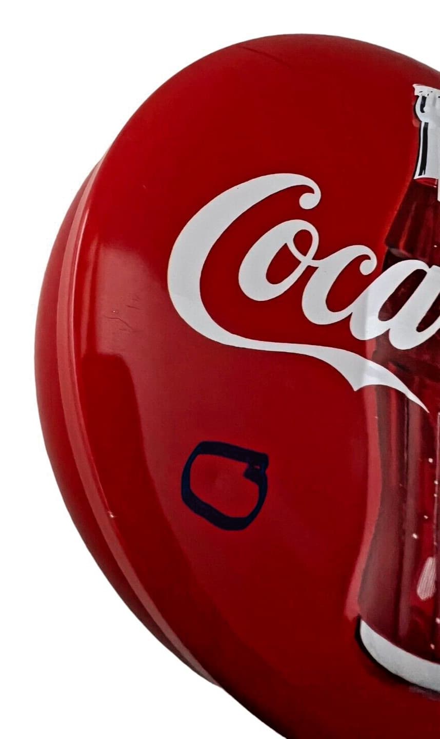 Coca-Cola Embossed Red Round Button Tin Container 1995 3