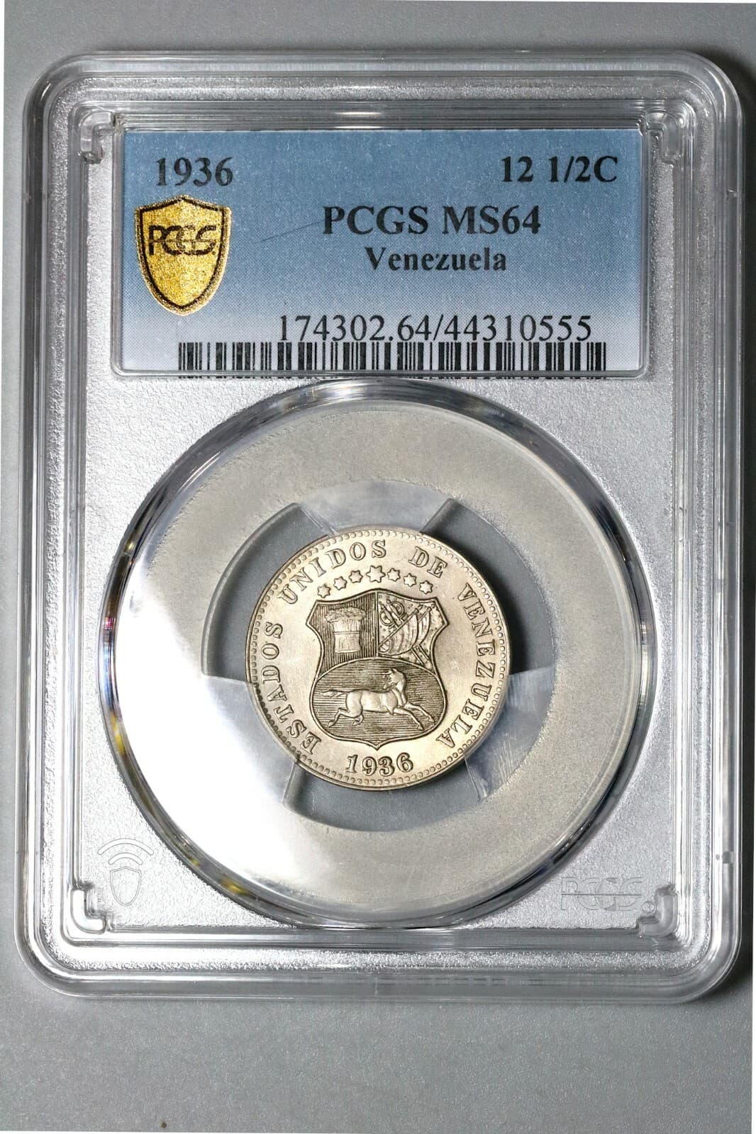 1936 PCGS MS 64 Venezuela 12 1/2 12.5 Centimos Horse Mint State Coin (22051103D) 5