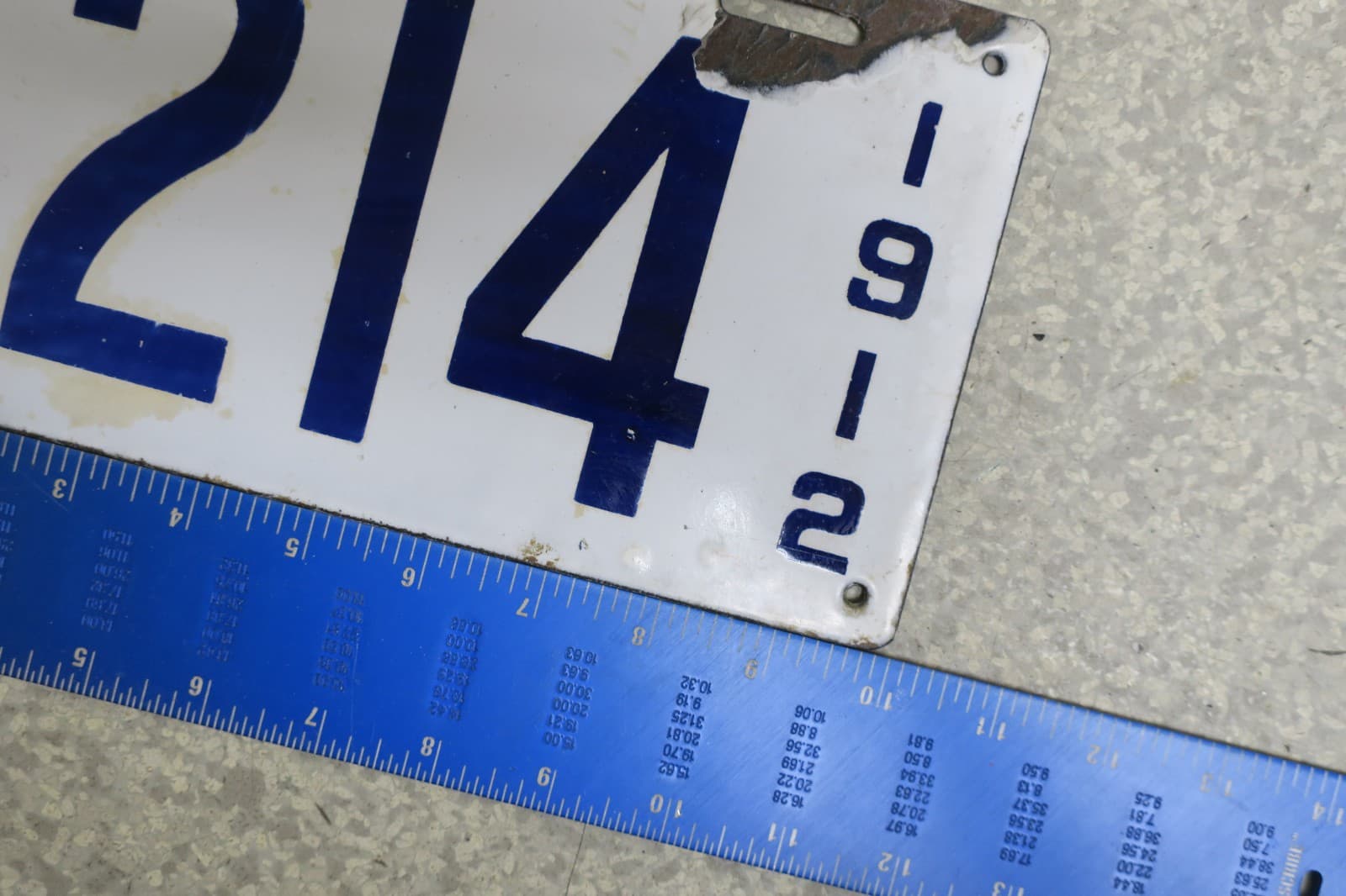 Massachusetts Porcelain 1912 License Plate Tag Ma # Mass Three Digit #214 (AYCF) 4