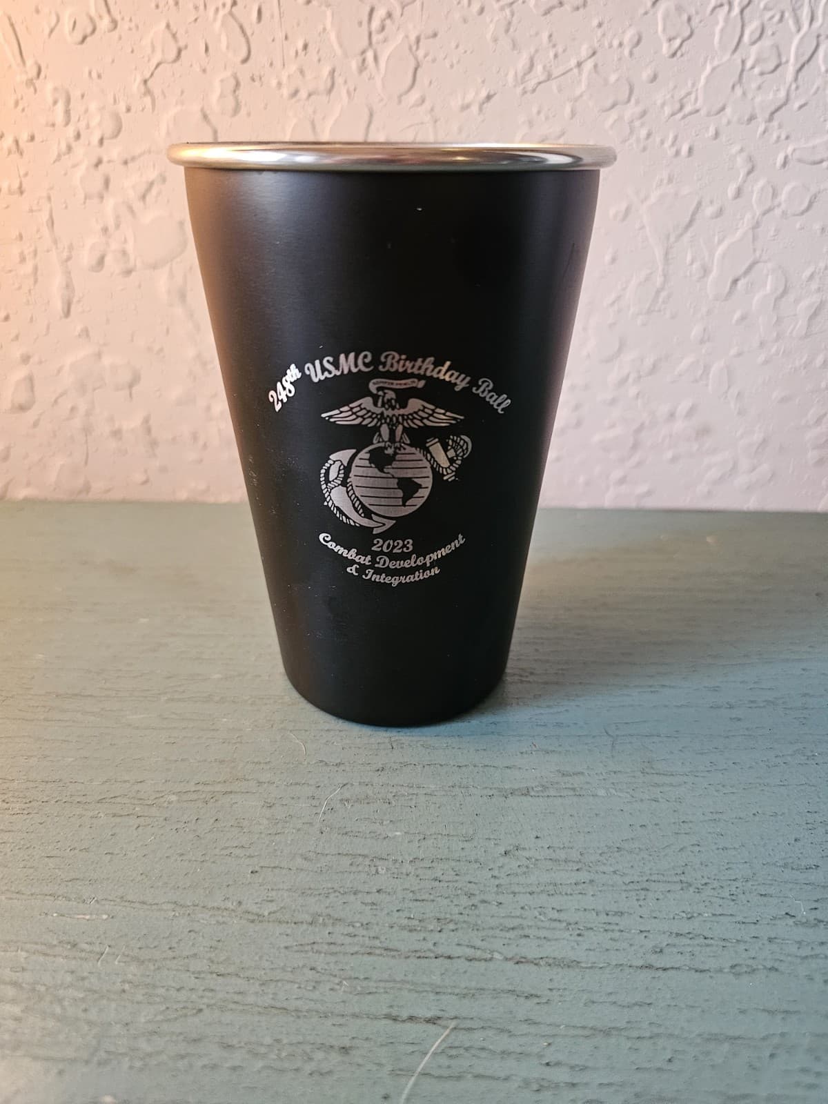2023 USMC Birthday Ball Stainless Steel Cup W/Matte Black Exterior-Excellent