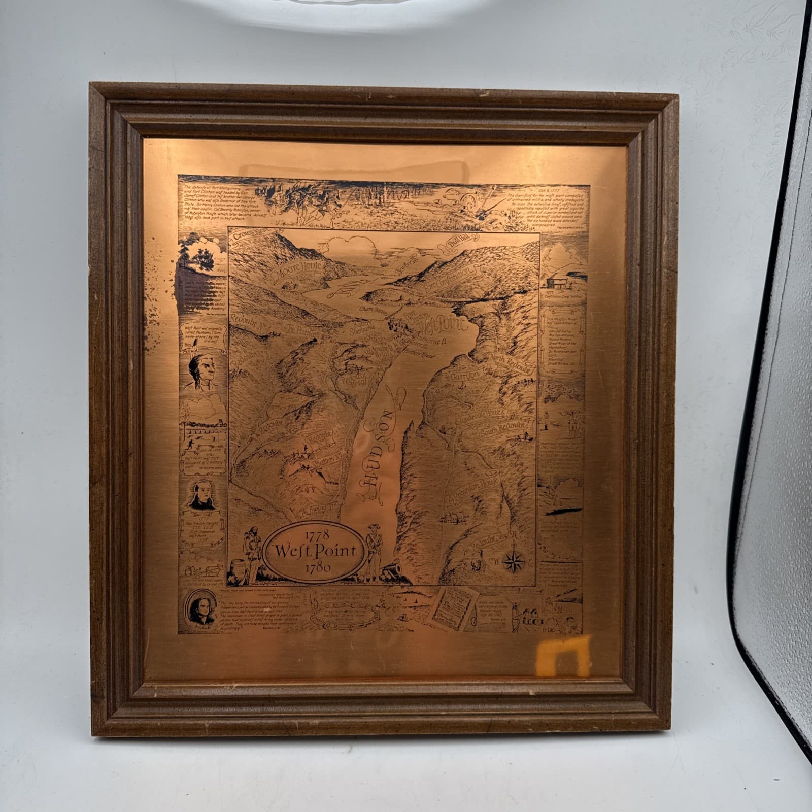 Vintage Coppercraft Copper Etching Map 1778 – 1780 West Point – Framed Art