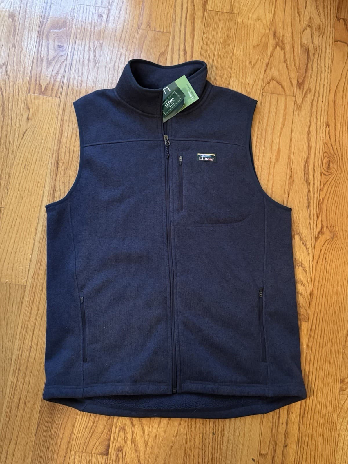 LL Bean Men's Large Tall NWT Sweater Fleece Vest Navy Blue Full Zip Pockets
